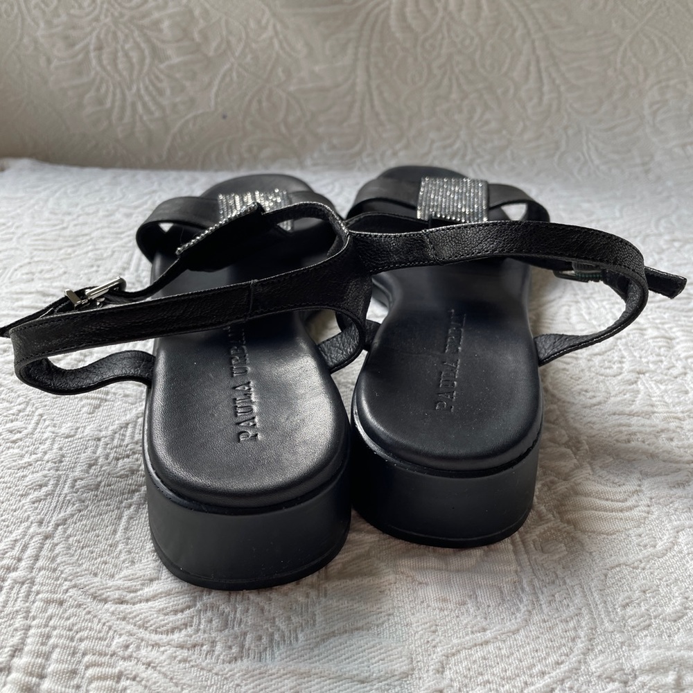 Black Leather Sandals with Silver Accents - Picture 4 of 4
